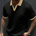 👕 50% OFF NOW! ✨ Men's Casual Textured Top – Contrast Collar & Knit Fabric – Versatile & Easy Care 🎩